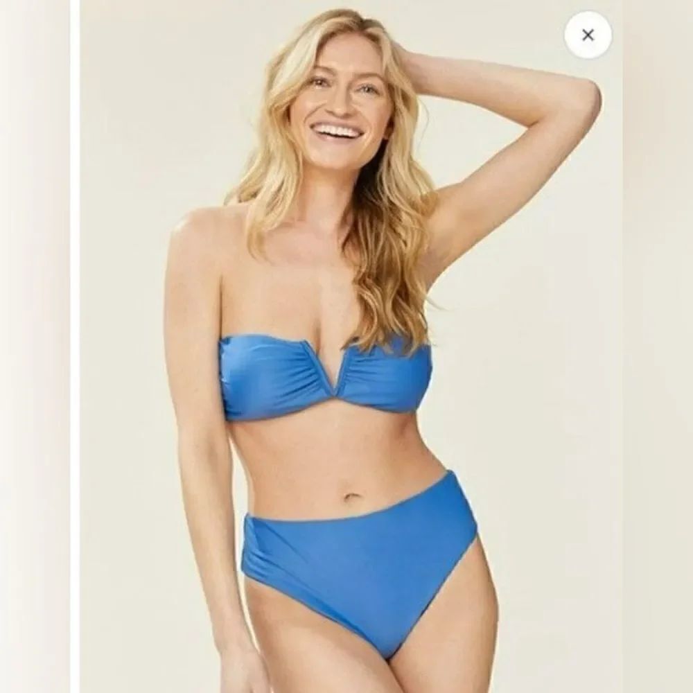 Andie Swim The Scala Blue Bikini Top Bandeau Strapless